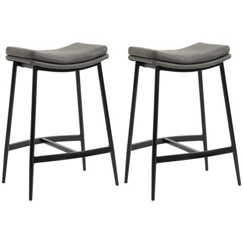Wyld Haus Ralura Microfiber Grey Industrial Breakfast Bar Stools Set Of 2 With Curved Seat