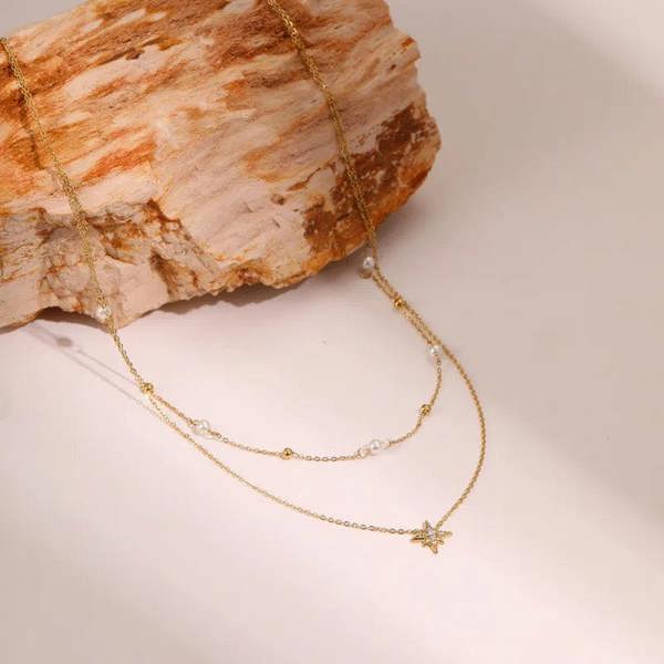 Elk & Bloom 14K Gold Double Star Satellite Pendant Necklace