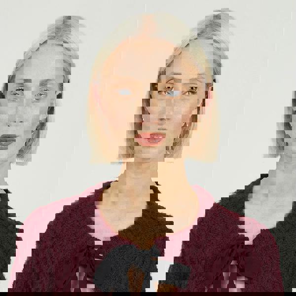 Brave Soul Wine Crew Neck Cable Knit Cardigan With Bow - Wine Image 4