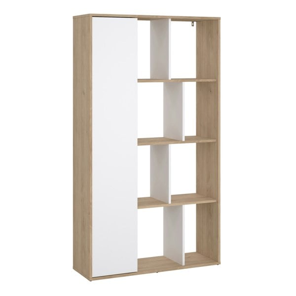 Furniture To Go Maze Bookcase with 1 Door in Jackson Hickory and White High Gloss