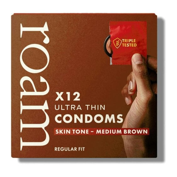 Roam Medium Brown Skin Tone Condoms - Regular Fit - For Safer Sex - Pack of 12