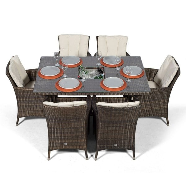 Giardino Savannah Rectangular 6 Seater Patio Dining Set with Ice Bucket Drinks Cooler
