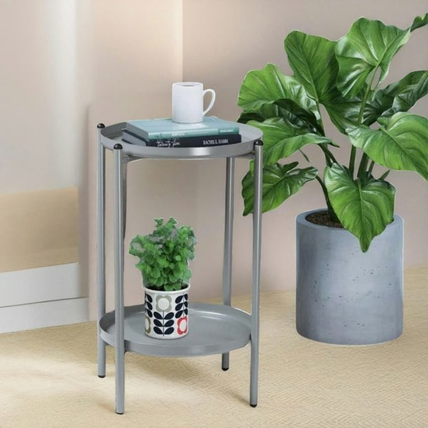 Rafaelo Mobilia 2 Tier Round Metal Coffee Table Grey
