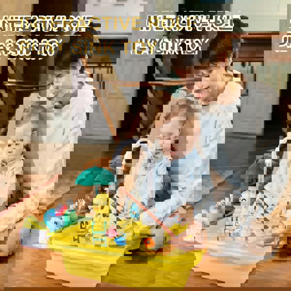 deAO Toys Kids Kitchen Toy Set – Duck Sink with Water, Dishwashing Playset & Accessories. Fun Role-Play Gift for Children