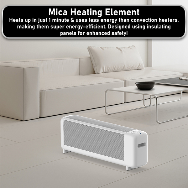 MYLEK Low Level Heater Mica Radiator Advanced Thermostat Control 2Kw