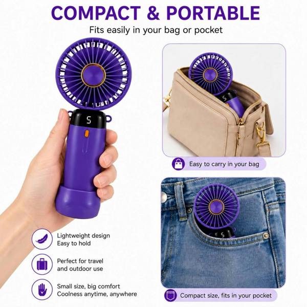 Dyzi Portable Handheld Mini Fan Rechargeable with Stand USB C 3 Speed