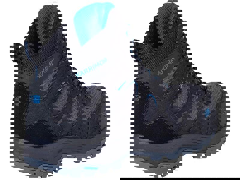 Karrimor Bodmin MID 6 Mens Walking Hiking Lace Up Trekking Boots, black and blue hiking boots with durable sole and ankle support.