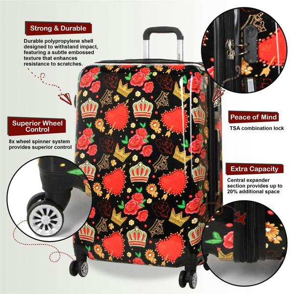 Snowball Strong Expandable Hard Shell Dual 4 Wheel Suitcase Set Print Luggage Cabin Travel Bag