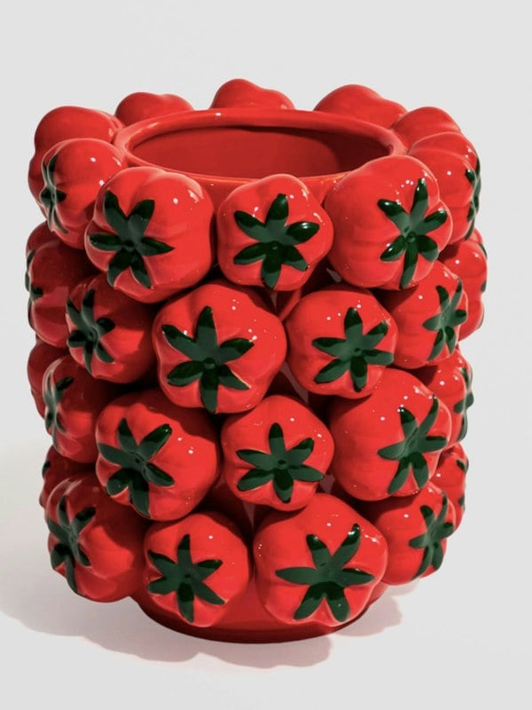 Ceramic Tomato Vase - Large Red Fruit Design with 3D Detail