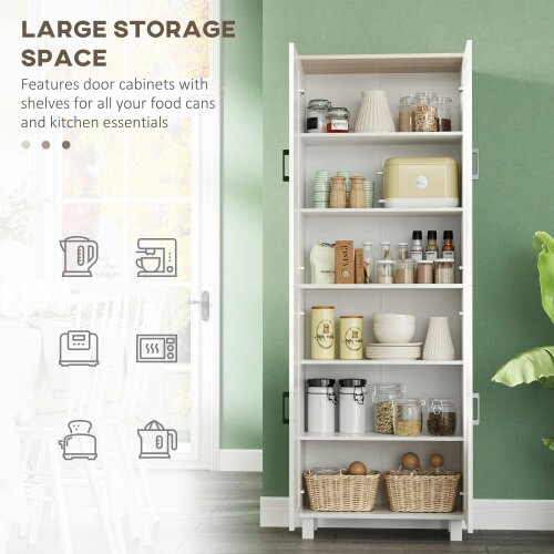 Wyld Haus Ludo 171cm Wooden White 4 Door Freestanding Kitchen Pantry Cabinet