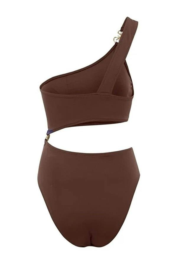 WOVCOR One-Shoulder Premium Cut-Out Detail Regular Swimsuit with Sun Accessory