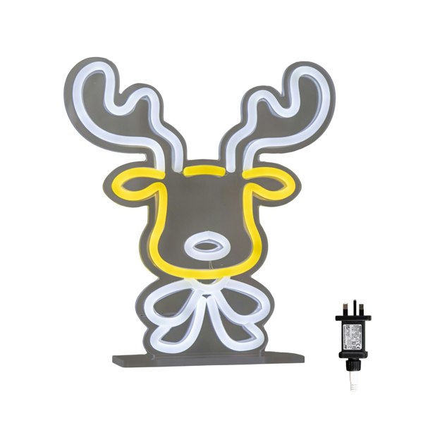Samuel Alexander 25cm Light up Christmas Reindeer Face Table Top Neon Sign