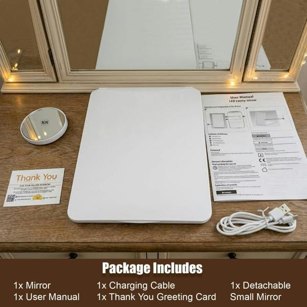 Rechargeable LED Makeup Mirror with Touch Sensor, Dimmable Lights, Adjustable Stand, Clear Reflection and Portable Design for Daily Beauty Routines