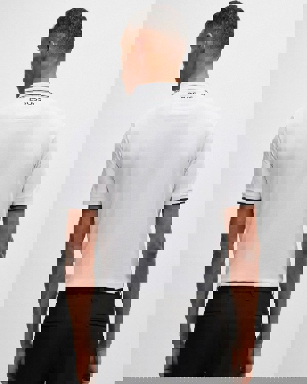 BOSS Green Paddy Pro Mens Cotton Blend Polo Shirt With Contrast Logos NOS - White 100