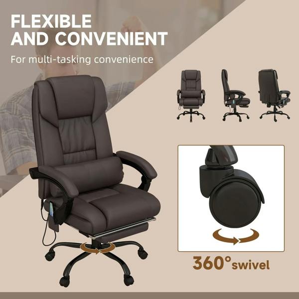 Brown massage office chair with recline, padded seat, and 360 swivel base
