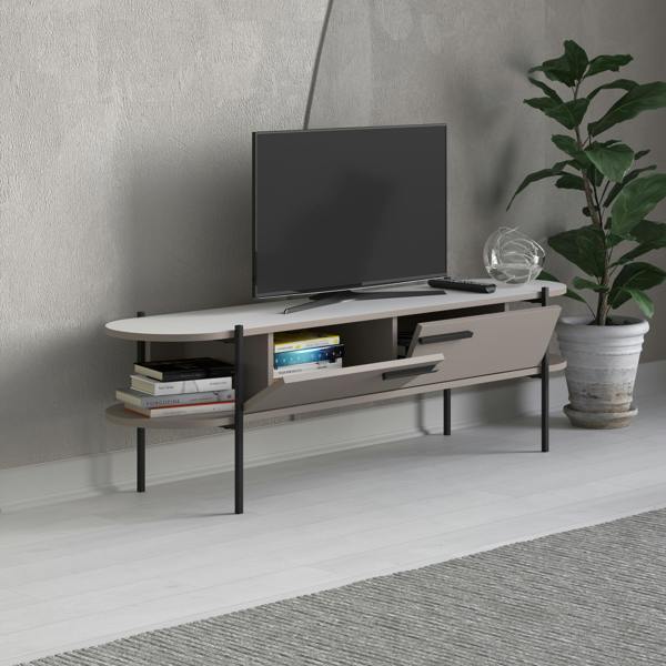 Decortie Otis Modern TV Unit Multimedia Centre Mocha Grey White Metal Leg Storage TV Cabinet 160cm