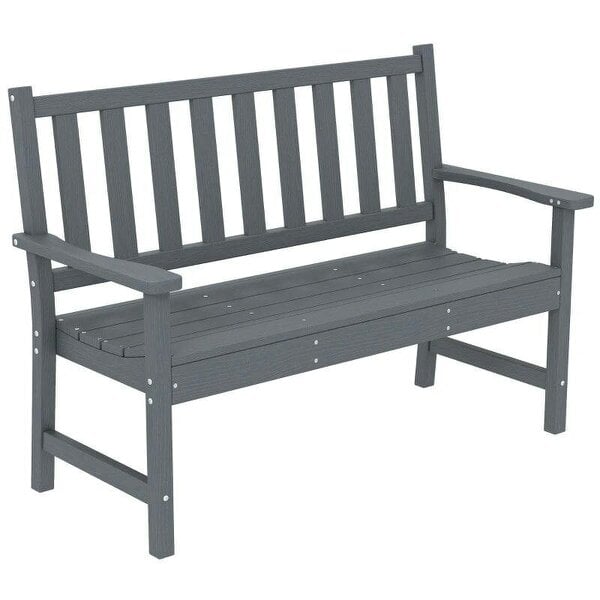 2 Seater Plastic Garden Bench, Outdoor Patio Bench with Armrest and Backrest, Weatherproof Outdoor Furniture for Balcony