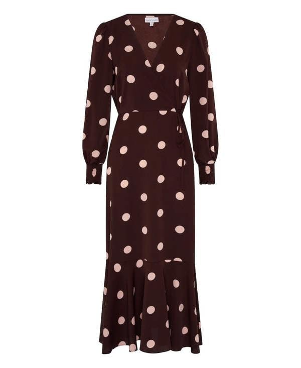 Needs No Label Berry Spot Wrap Long Sleeve Midaxi Dress