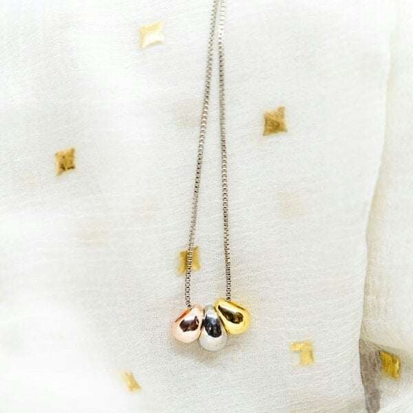 The Colourful Aura Sterling Silver Three Colour Eagle Egg Small Teardrop Waterdrop Pendant Necklace