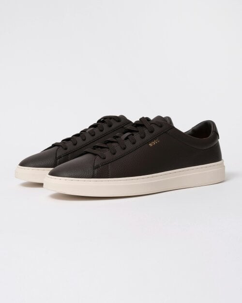 BOSS Orange Kieran Mens Grained-leather trainers with rubber sole - Dark Brown 203