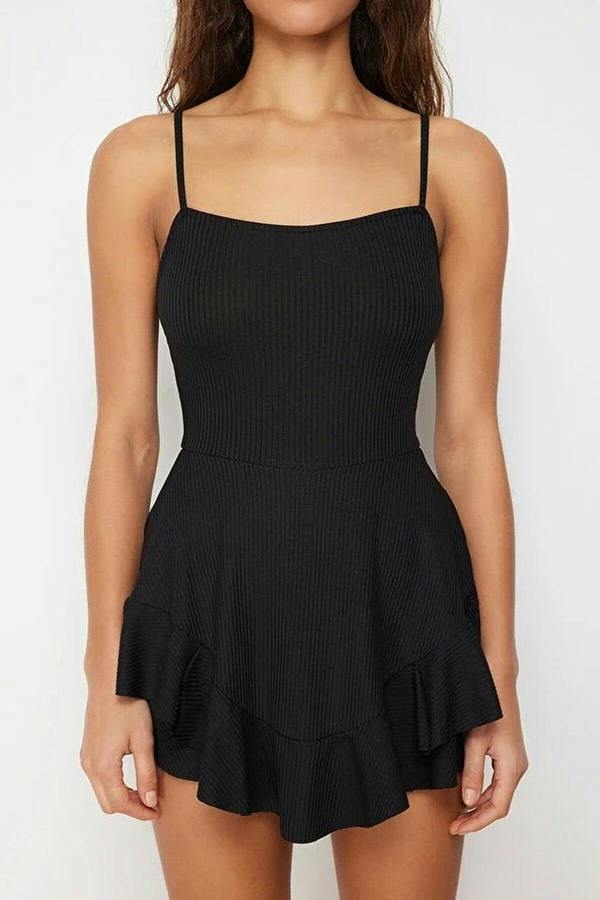 WOVCOR Strappy Ruffled Shorts Mini Knitted Playsuıt
