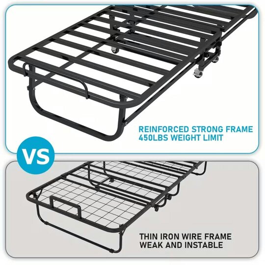 Havendro Adult Portable Folding Bed w/Memory Foam Mattress 190x80cm Wheels Easy Storage