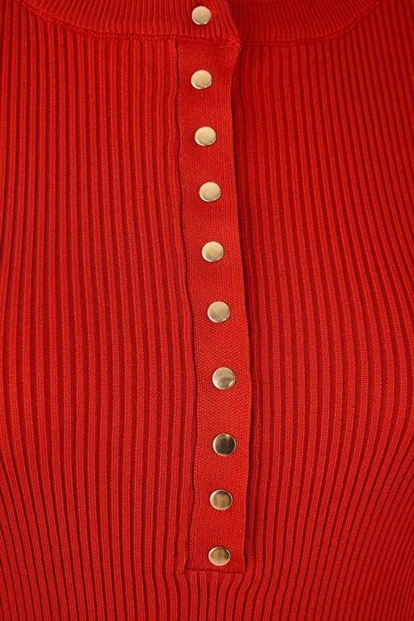 WOVCOR Snap Button Detail Ribbed Summer Knit Blouse
