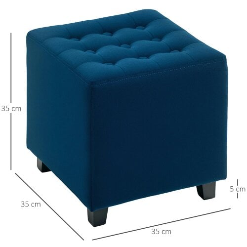 Wyld Haus Dimano Velvet Blue Upholstered Square Ottoman Diamond Tufted Pattern
