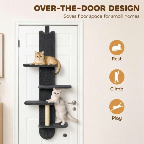 PawHut Door Hanging Cat Shelf, 4-Level Over Door Cat Climber with Platforms