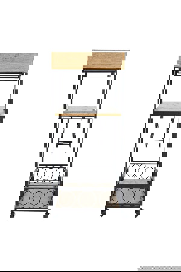 Living and Home 81×40×94cm Metallic Rolling Serving Bar Cart with Wine Rack and Glass Cup Holder