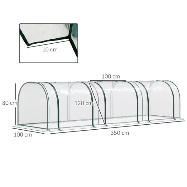 Clear mini greenhouse polytunnel with arched steel frame and roll-up style door panels