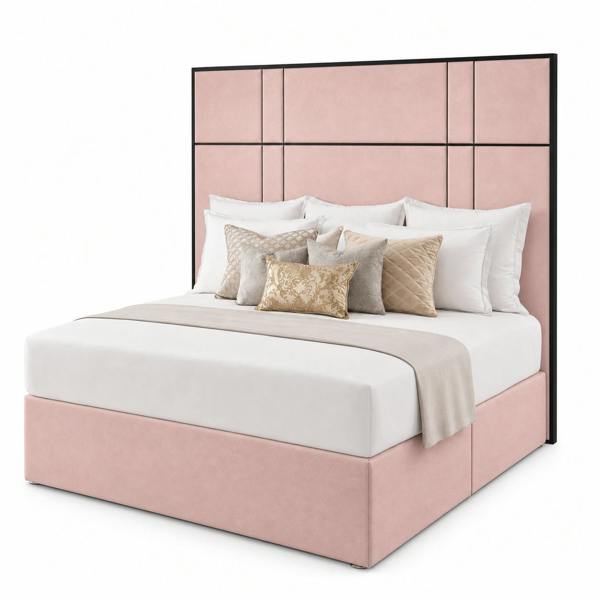 Great British Beds Alice headboard with Contrast Border Divan Bed - Pink Plush