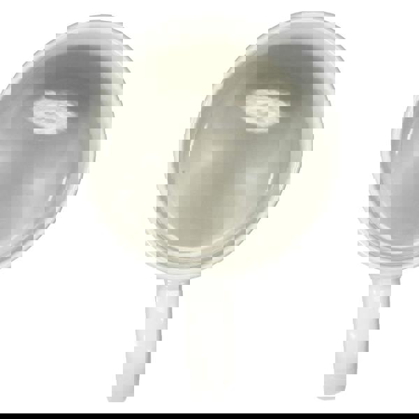 Top view of plain white ceramic mug with round rim and handle on side.