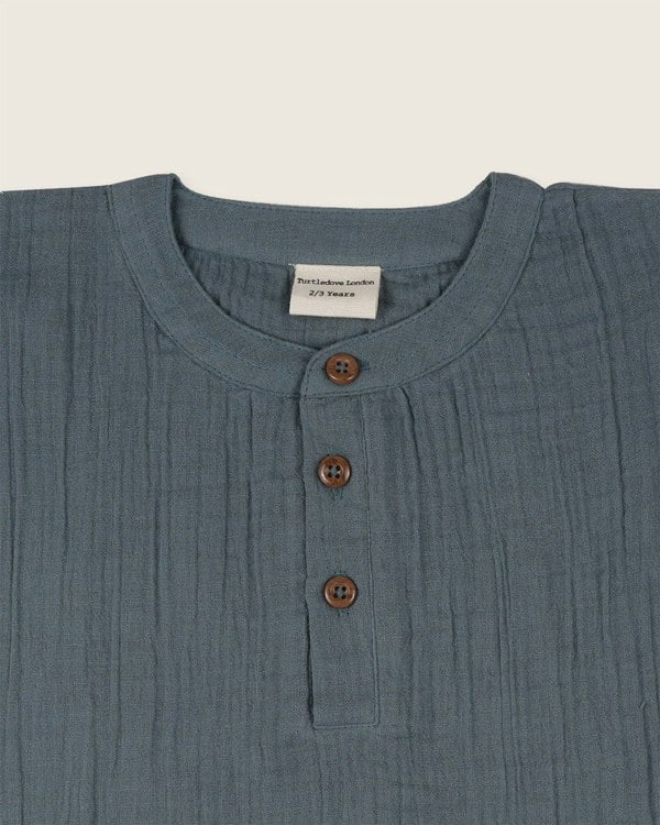 organic cotton Sea Blue Mandarin Collar Shirt - image 3