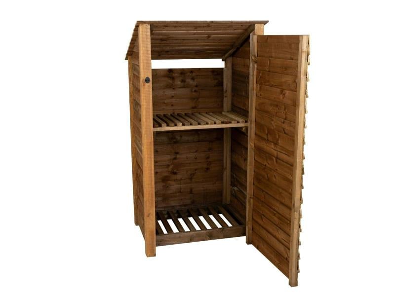 Arbor Garden Solutions Wooden Log Store with Door and Shelf (Roof Sloping Back) W-99cm, H-126cm Or 180cm, D-88cm - Brown Finish