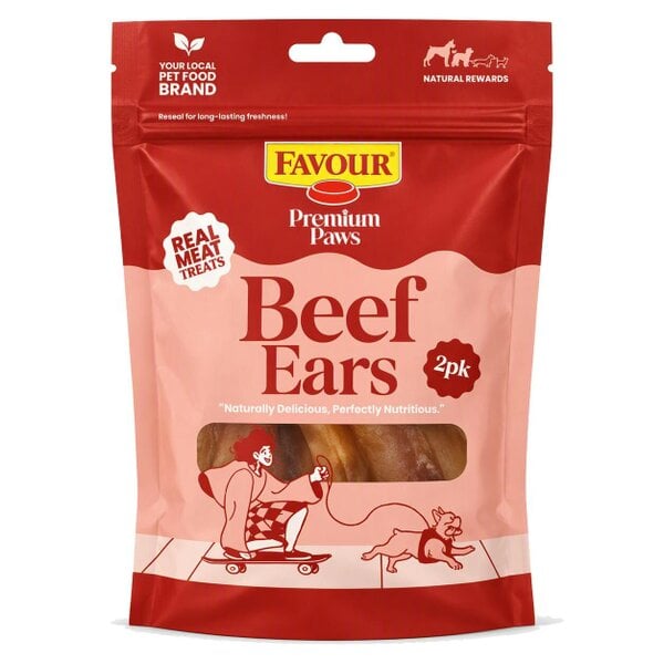 Favour Premium Paws Beef Ears Dog Treats 2 Pack, 90g
