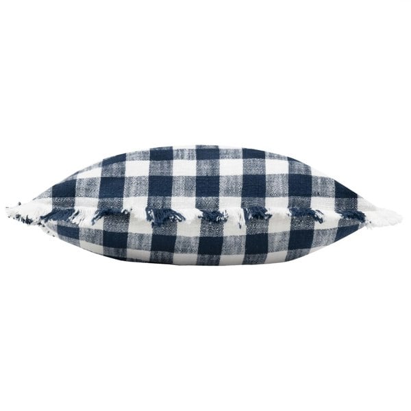 Yard Barton Fringed Checked Cushion Cover - Navy