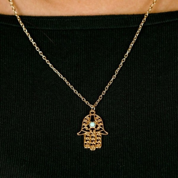 The Colourful Aura Hamsa Hand of Fatima Gold and Silver Protection Pendant Necklace