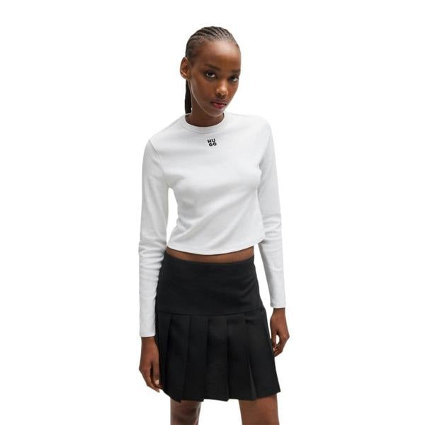 Hugo Womens/Ladies Logo Slim Long-Sleeved Crop T-Shirt - White - 