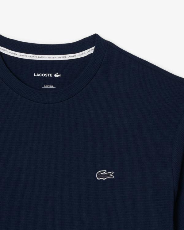 Lacoste Waffled Cotton Mens Loungewear T - Shirt - Navy Blue 166 | CHO | Designer Mens Loungewear T - Shirts