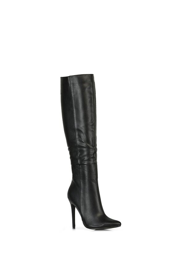 XY LONDON Pointed Toe Zip Up Knee High Stiletto Heel Long Boots
