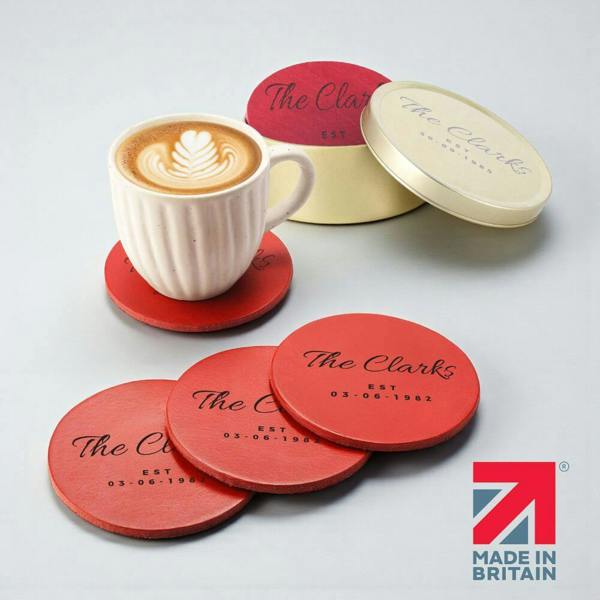 PRIMEHIDE Leather Coasters Set of 8 with Gold Tin – Handmade in the UK
