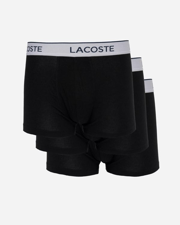 Lacoste 3-Pack Contrast Stripe Stretch Cotton Mens Trunks - Black 031