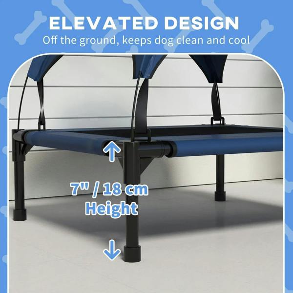 Elevated raised pet bed illustration showing off-the-ground height measurement