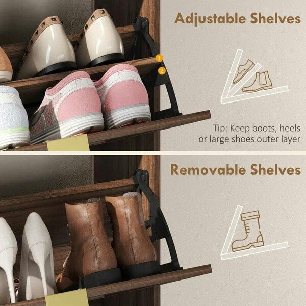Bobobiy Shoe Cabinet with 2 Flip Drawers, Narrow Shoe Storage Top for Entryway Hallway, Rustic Brown
