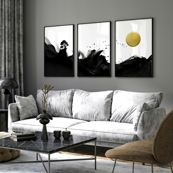 Black and white wall art | set of 3 Japanese Sunset art prints