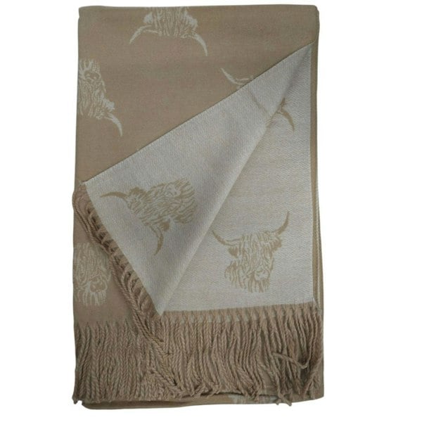 Love EMVY Highland Cow Scarf – Reversible Cashmere Blend Winter Wrap with Tassel Edge