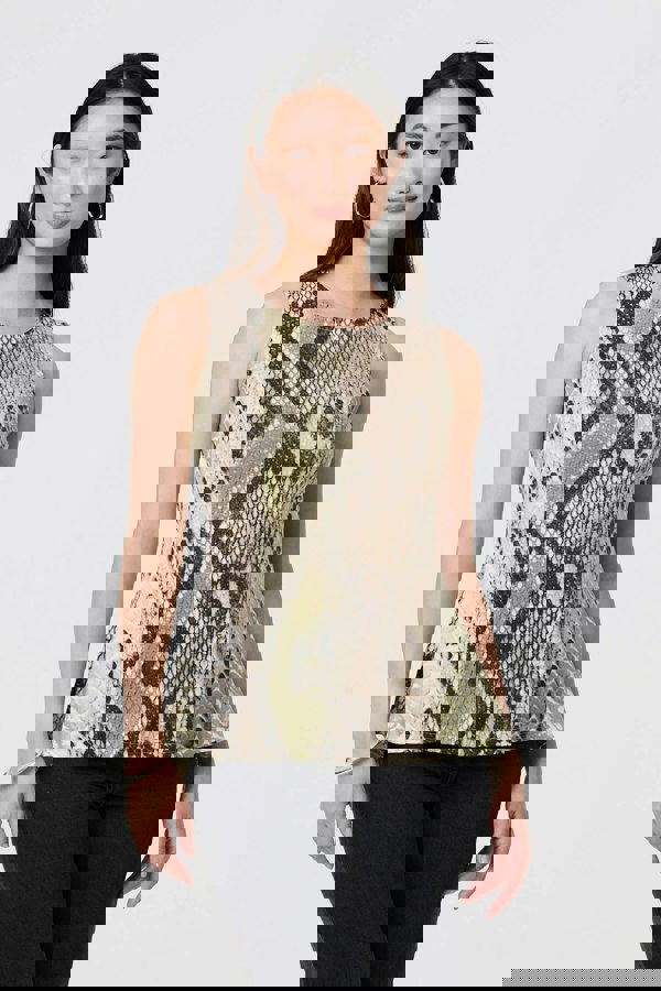 Green | Snake Print Sleeveless Curve Hem Top
