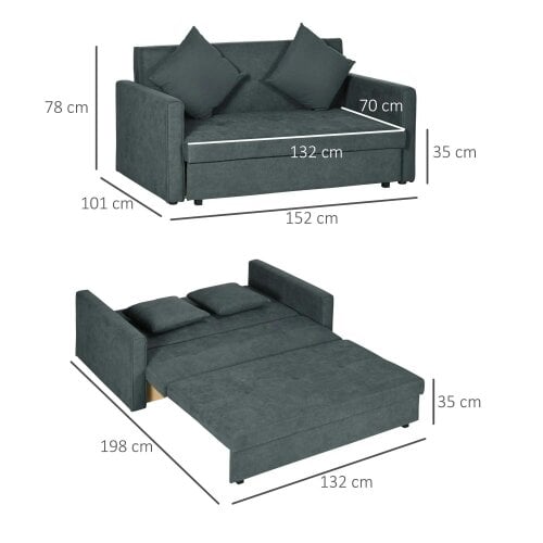 Bobobiy 2 Seater Sofa Bed with Hidden Storage, Pull Out Convertible Bed Settee, Modern Snow Flannel Loveseat Sofa Sleeper with 2 Cushions, Dark Grey
