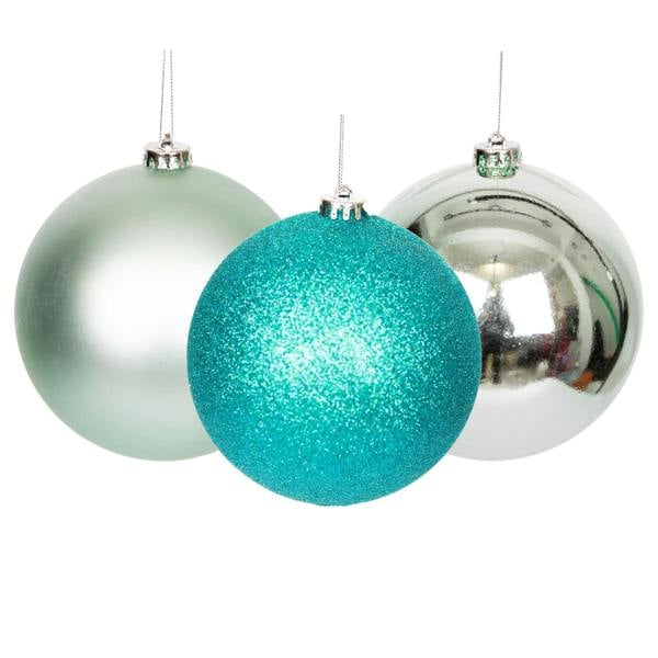 10 cm Turquoise Shatterproof Christmas Baubles Set, Shiny, Matte and Glitter, 3 to 6 Pack image 1